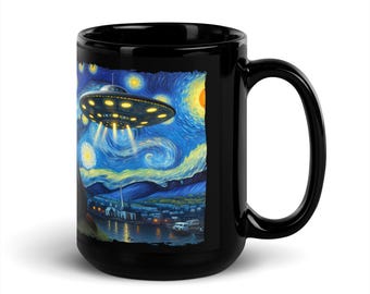 Starry Night UFO Parody Coffee Mug - Sci-Fi Art Mug
