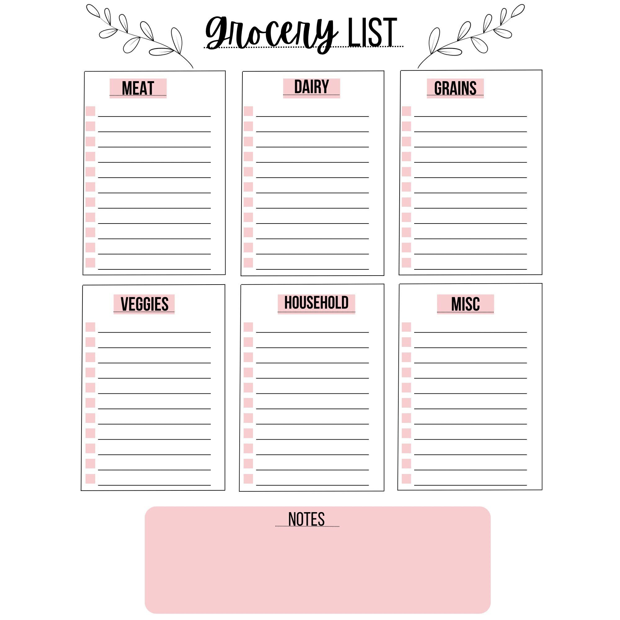 Grocery List Printable Template Etsy Grocery List Printable Template Etsy