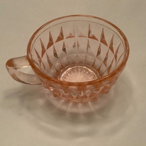 Vintage Pink Depression Glass Teacup, Windsor style diamond pattern