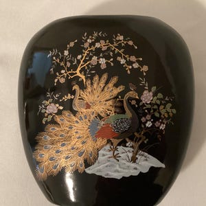 Vintage Japanese vase with peacock and floral design