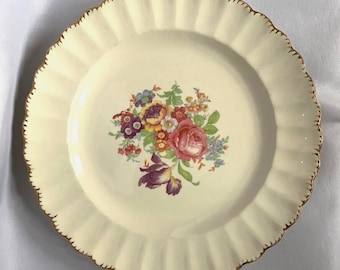 Prato vintage Leigh Ware, acabamento em ouro 22k, desenho floral