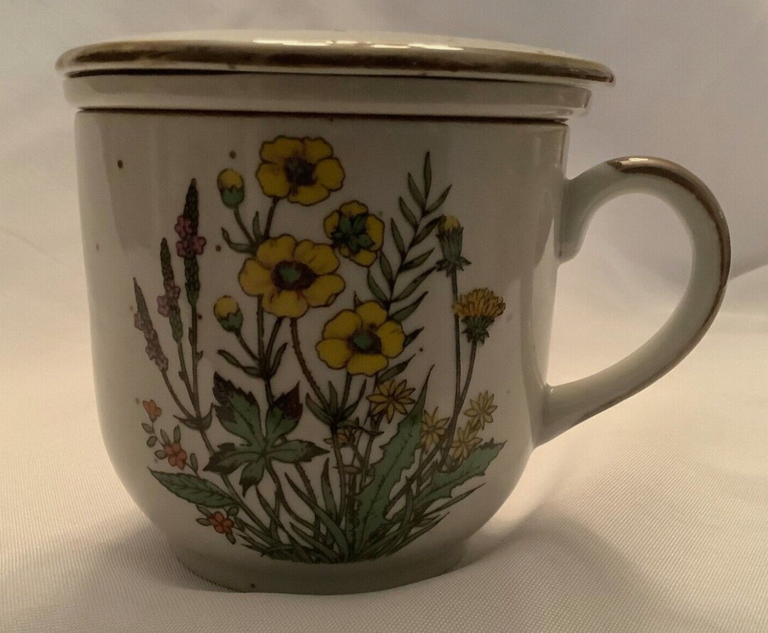 Tea Cup With Strainer and Lid, Flowers Etsy