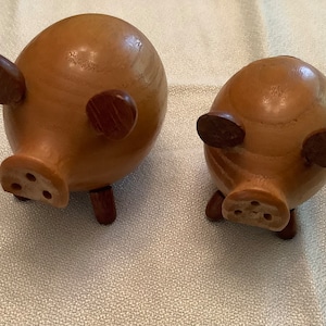 Mid-century modern wooden pig salt and pepper shakers