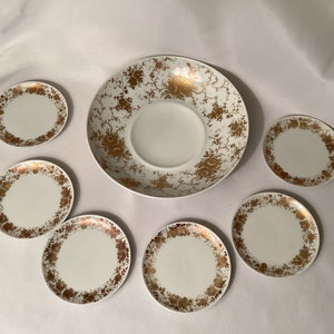 Vintage AK Alboth And Kaiser Porcelain Bowl and Coasters with Liane Gold Decoration