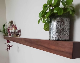 Solid Walnut Floating Shelf: Handmade Modern Plant & Bathroom Decor