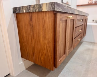 Handcrafted Walnut Floating Vanity: Custom Solid Wood Bathroom Decor