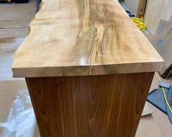 Custom Walnut Floating Vanity | Maple Live Edge Top, Modern Lacquer Finish