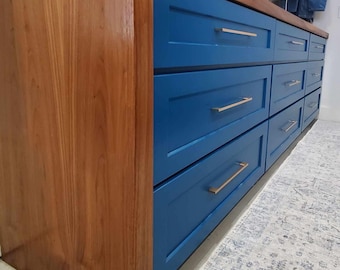 Custom Waterfall Edge Dresser: Built-In Closet Storage, Any Wood & Color