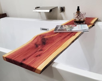 Cedar Live Edge Bath Caddy: Wood Bathtub Tray