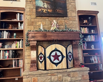 Custom Fireplace Mantel: Hand Carved Hickory Pecan Wood