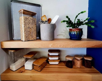 Handmade Hickory Pecan Floating Shelf: 3" Thick Lacquer Finish