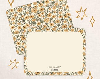Yellow Wildflower Meadow Flat Painted Note Cards Personalized Stationery Set | Floral Botanical Snail Mail Letter Writing Set