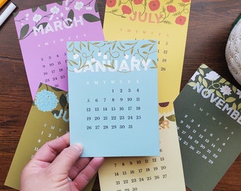 Seasonal Flowers Small Desk Calendar 2026 | Illustrated Botanical Table Calendar | 2026 Desk Calendar Refill Cards | Floral Desk Calendar