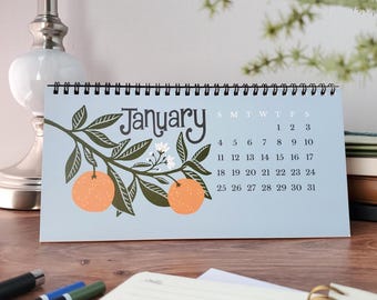 Flowering Fruits Easel Desk Calendar 2026 | Illustrated Botanical Table Calendar | Desk Calendar Easel Stand | Floral 2026 Desk Calendar