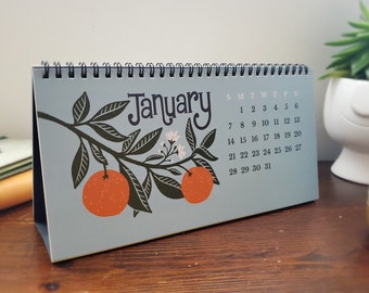 Flowering Fruits Easel Desk Calendar 2024 | Illustrated Botanical Table Calendar | Desk Calendar Easel Stand | Floral 2024 Desk Calendar