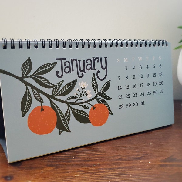 Flowering Fruits Easel Desk Calendar 2024 | Illustrated Botanical Table Calendar | Desk Calendar Easel Stand | Floral 2024 Desk Calendar