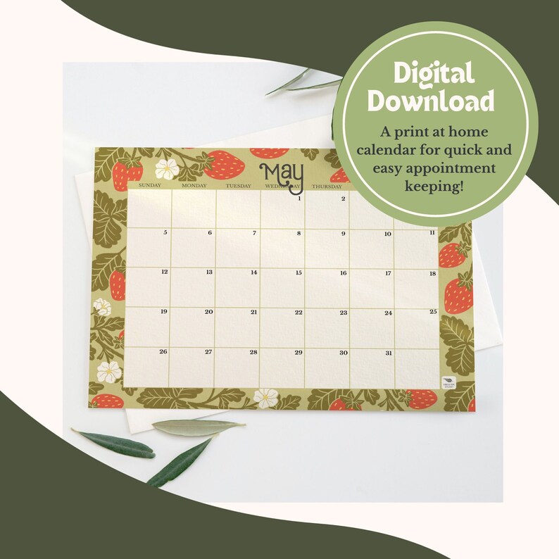 Flowering Fruits Printable Calendar 2025 U.S. Letter 2025 Monthly