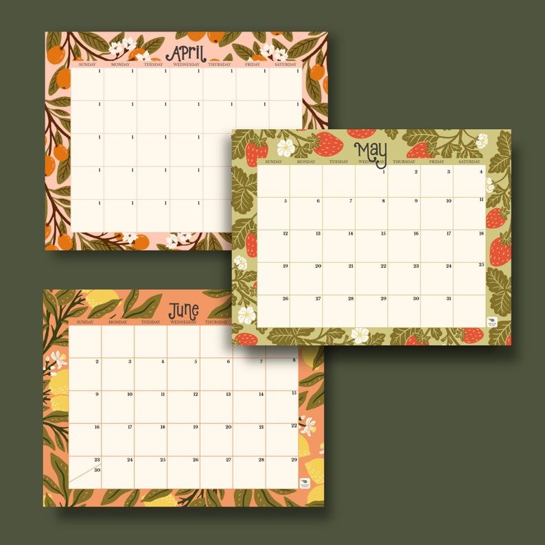 Flowering Fruits Printable Calendar 2025 U.S. Letter 2025 Monthly