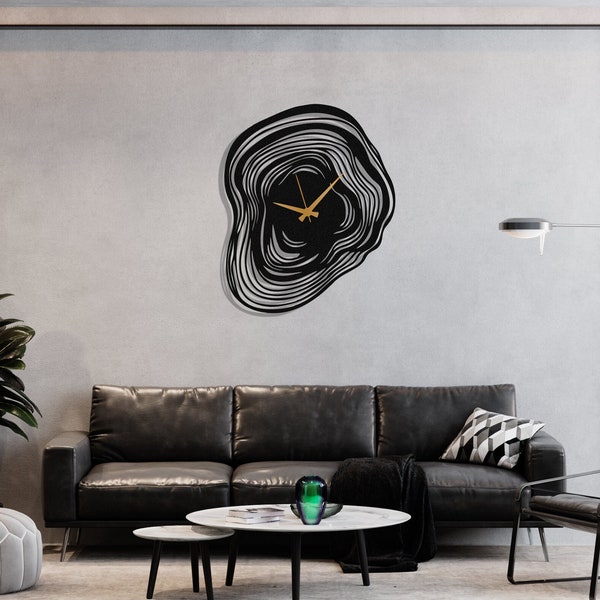 Black Minimalist Large Wall Decor, Design Modern Unique Oversize Clock, Metal Wall Decor, Metal Wall Clock, Best Gift Her, Wavy Wall Clock