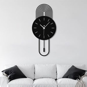 Modern Silent Black Metal Wall Clock, Extra Large Metal Clock, Contemporary Metal Wall Art, Minimalist and Large Home Decor, Horloge Murale