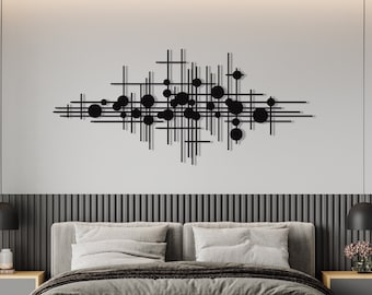 Arte de pared de metal de estilo de lujo moderno, escultura abstracta de pared de metal, decoración sobre la cama, decoración de la sala de estar, arte geométrico de la pared, decoración de mediados de siglo