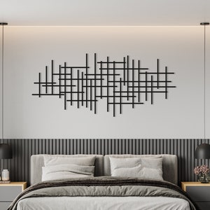 Moderne luxe stijl metalen muur kunst, Mid Century decor abstracte metalen muur sculptuur, boven bed decor, woonkamer decor, geometrische muur kunst Black