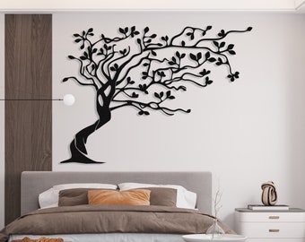 Arte da parete in metallo albero extra grande / Decorazione da parete in metallo per albero / Segno naturale / Regalo unico per la decorazione della casa / Decorazione della foresta naturale / Arazzi neri