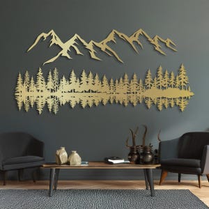 Mountain and Forest Metal Wall Art, Extra Large Mountin Decor, Living ...