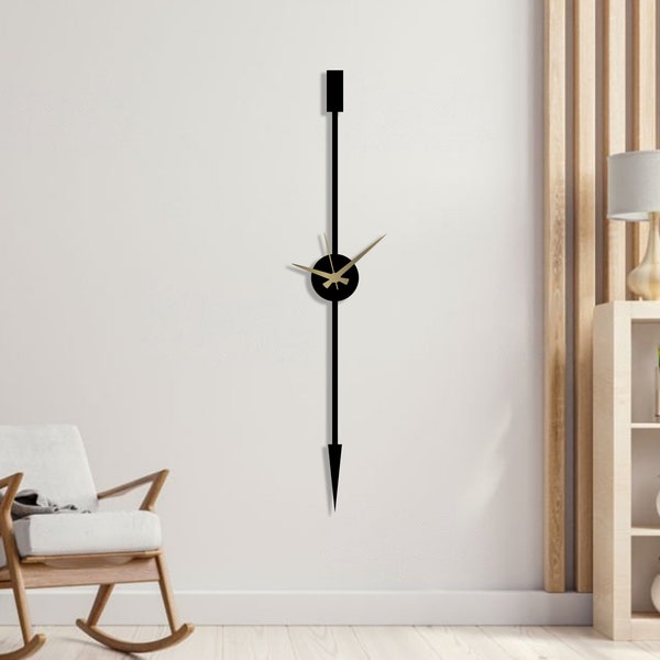 Unique Wall Clock, Metal Large Wall Clock,  Long Decorative Wall Clock, Moder Wall Clock, Minimalist Clock, Wanduhr, Horloge, Home Decor