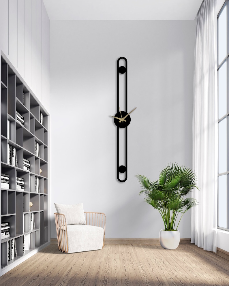 Minimalist Large Wall Clock, Geometric Metal Wall Clock, Unique Wall Clock, Modern Wall Clock, Cloks for Wall, Wanduhr, Horloge, Home Decor Black