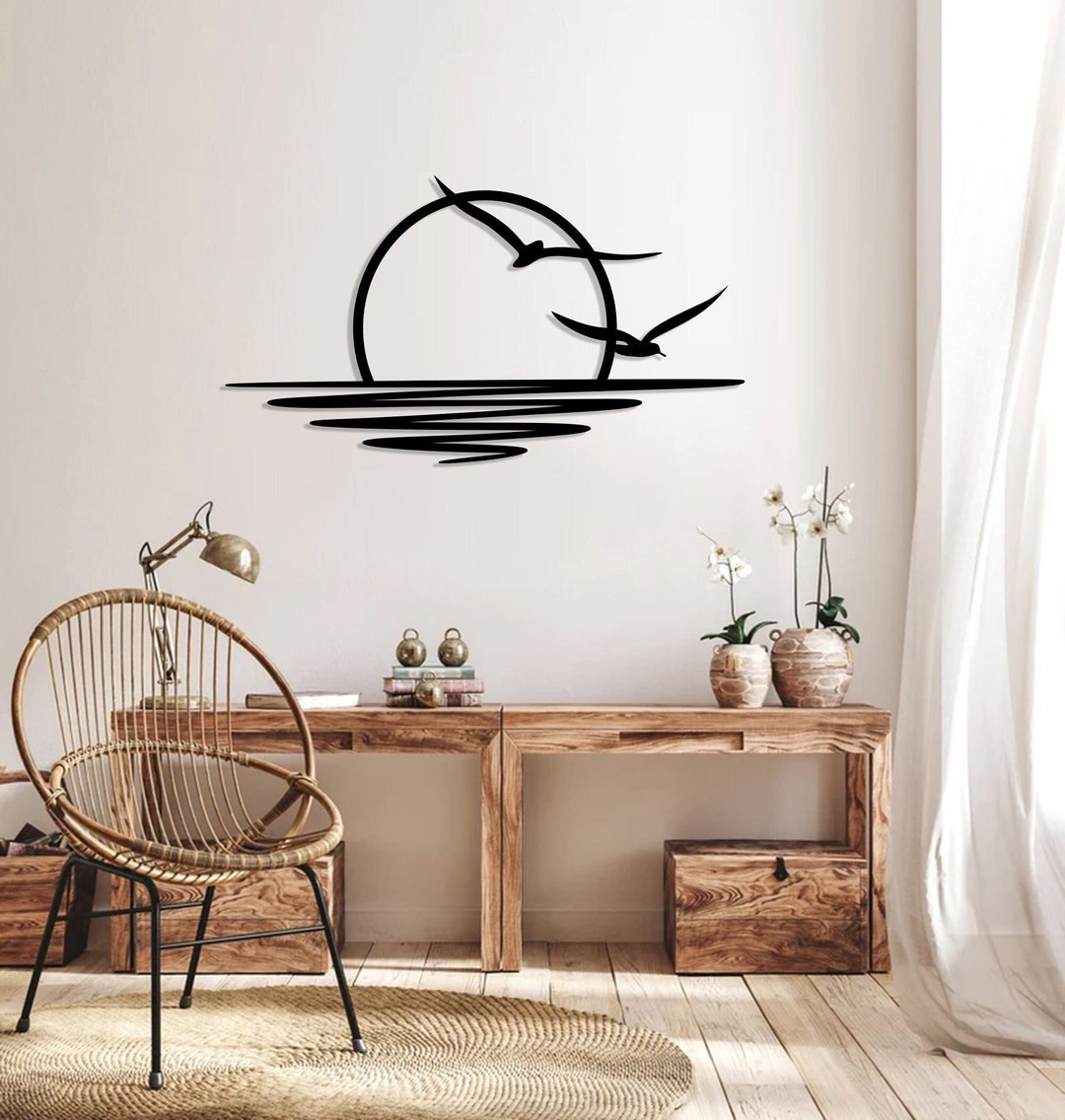 Sunrise Metal Wall Art Sun and Seagulls Wall Decor Abstract Etsy