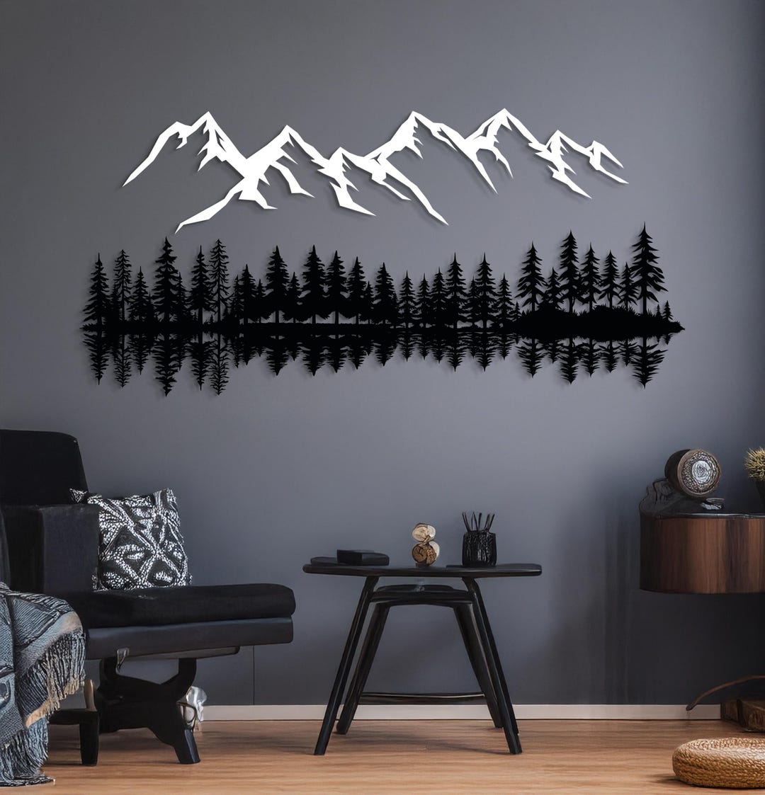 Mountain and Forest Metal Wall Art, Extra Large Mountin Decor, Living ...