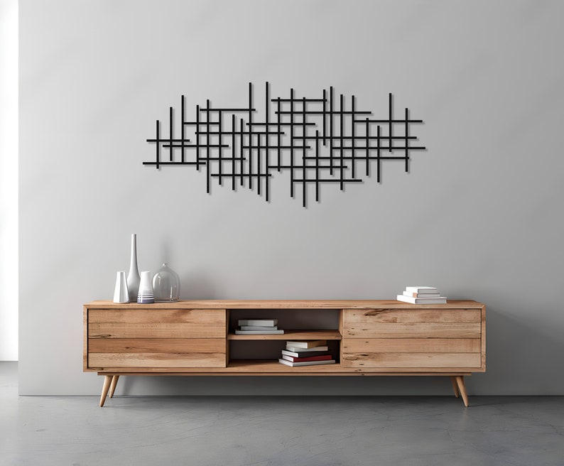 Moderne luxe stijl metalen muur kunst, Mid Century decor abstracte metalen muur sculptuur, boven bed decor, woonkamer decor, geometrische muur kunst afbeelding 7