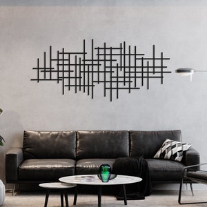 Moderne luxe stijl metalen muur kunst, Mid Century decor abstracte metalen muur sculptuur, boven bed decor, woonkamer decor, geometrische muur kunst afbeelding 3