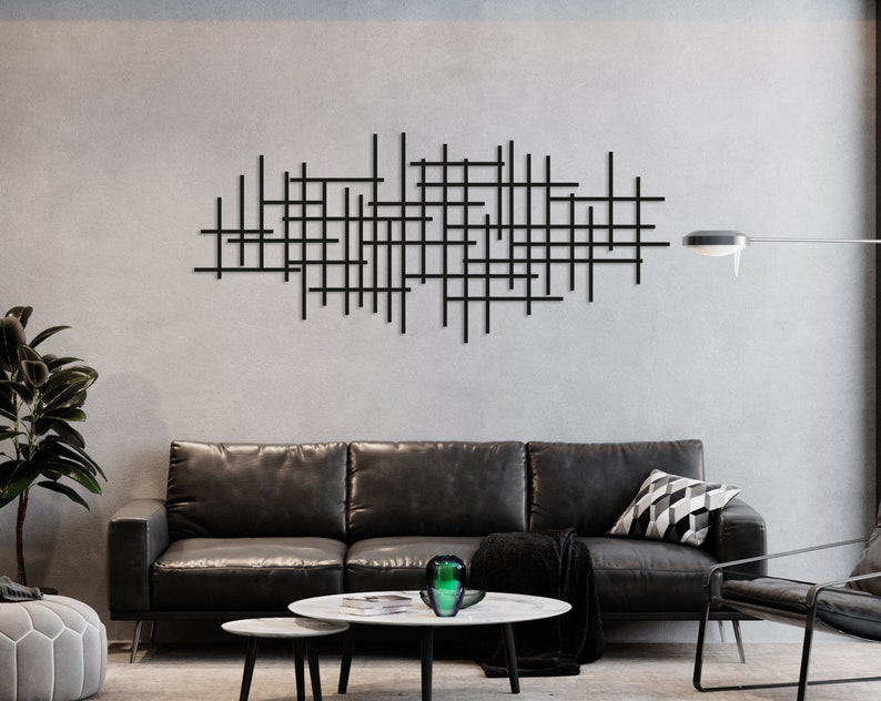 Moderne luxe stijl metalen muur kunst, Mid Century decor abstracte metalen muur sculptuur, boven bed decor, woonkamer decor, geometrische muur kunst afbeelding 3