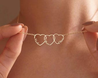 Personalized Interlocking Hearts Name Necklace, Custom Family Jewelry For Mom
