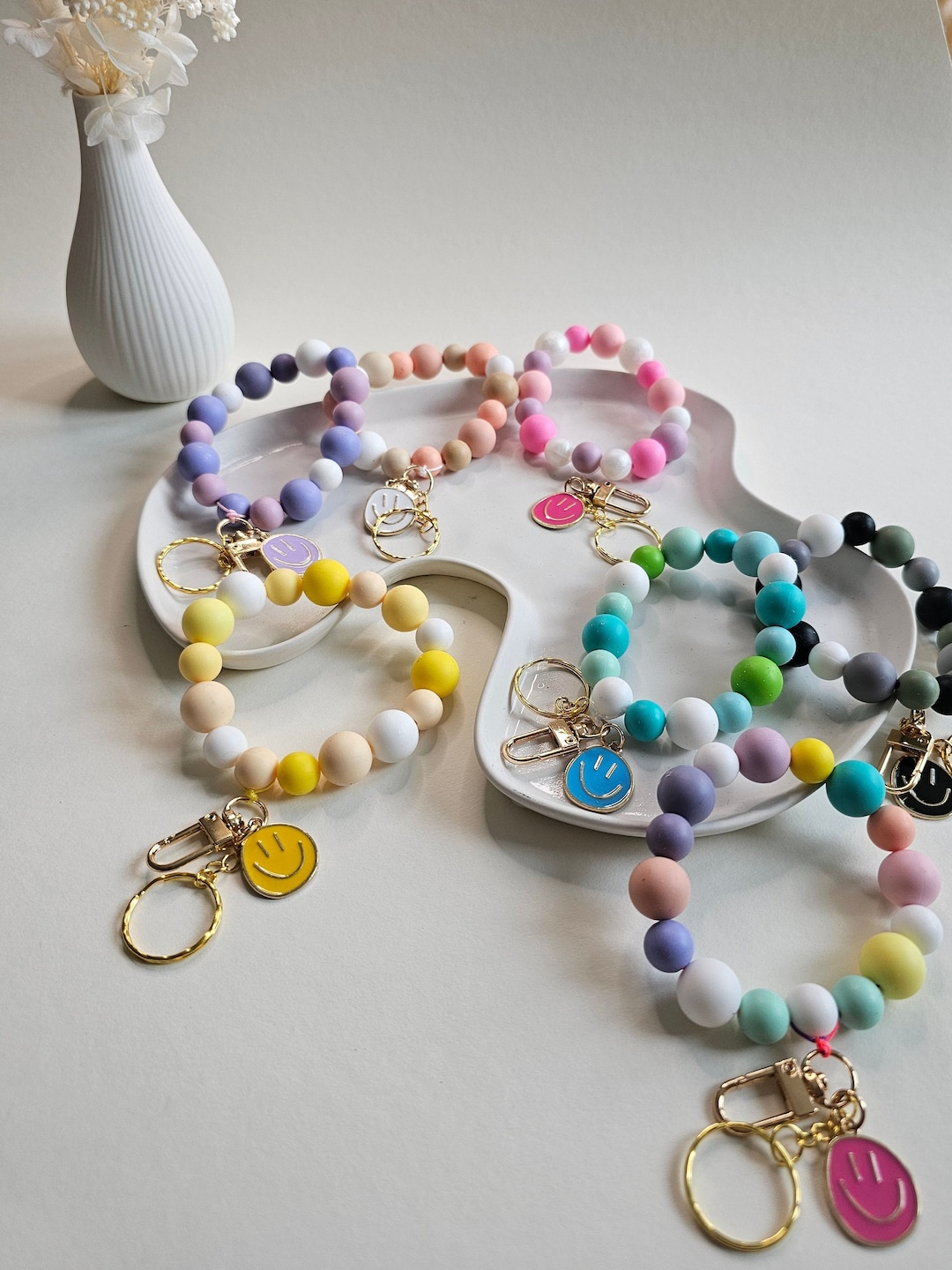 Silikonperlen Armband Schlüsselanhänger - Elastisch Mit 2 Schlüsselringen