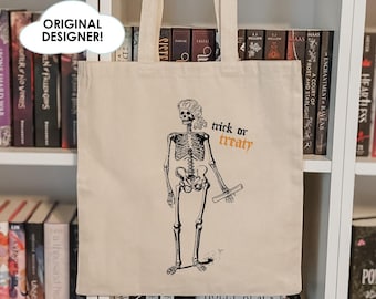Trick or Treaty Candy Tote, History teacher halloween bag, Funny Halloween Tote, Funny History skeleton, History teacher candy bag