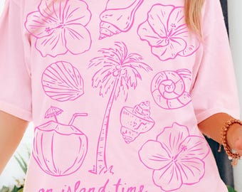 Island Time T-shirt, Island Vibes tshirt, hand illustrated tshirt for summer, Hawaiian Graphic Tee, Coastal graphic tshirt