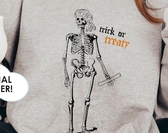 Trick or Treaty Skeleton Sweatshirt, Funny Halloween Teacher sweatshirt, Halloween History shirt, Punny halloween sweatshirt