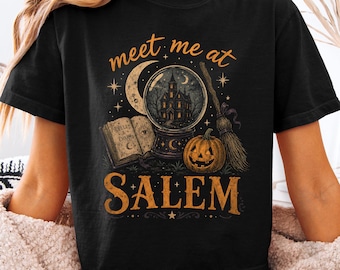 Meet Me at Salem Halloween Witch Pumpkin T-Shirt Boxy Tee, Witchy Fall Shirt, Retro Halloween, Spooky season tee, fall tshirt vintage