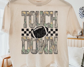 Camo Touchdown Football Tee, Women's Football shirt, Game Day football shirt, Boxy football tshirt, Camo Football tshirt, Camo Game Day tee