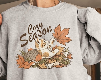 Vintage Cat Sweatshirt, Cat Lover Shirt, Vintage Fall Cat sweatshirt, Vintage Cat Crewneck Vintage autumn cat sweatshirt cozy season