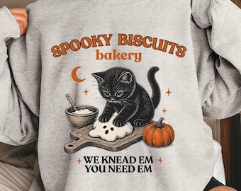 Spooky Biscuits bakery cat Sweatshirt, Vintage Cat Halloween Sweatshirt, Retro Halloween Shirt, Spooky Season Tee