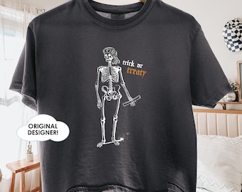 Trick or Treaty Skeleton Tee Halloween American halloween, funny halloween teacher tee, history teacher halloween shirt, history skeleton