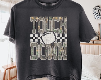 Camo Touchdown Football Tee, Women's Football shirt, Game Day football shirt, Boxy football tshirt, Camo Football tshirt, Camo Game Day tee