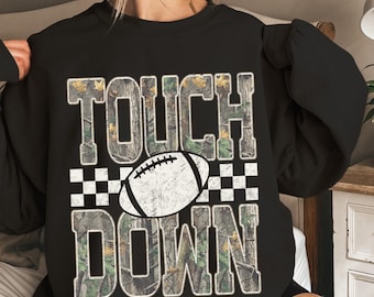 Touchdown Football Camo Crewneck Sweatshirt, Vintage Sports sweatshirt, camo football crewneck, camo sports sweatshirt, touchdown sweatshirt