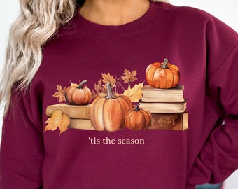 Fall Reading sweatshirt, fall sweatshirt for readers, autumn book lover sweatshirt, pumpkins and books sweatshirt, Reader sweatshirt