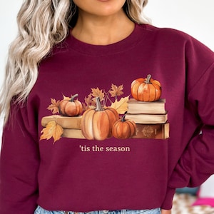 Fall Reading sweatshirt, fall sweatshirt for readers, autumn book lover sweatshirt, pumpkins and books sweatshirt, Reader sweatshirt