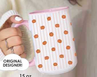 Tiny Pumpkin Pattern Mug Fall Pumpkin Striped Coffee Mug Cozy Autumn Mug Cozy Fall Gift for Her Fall Mug with Pumpkins